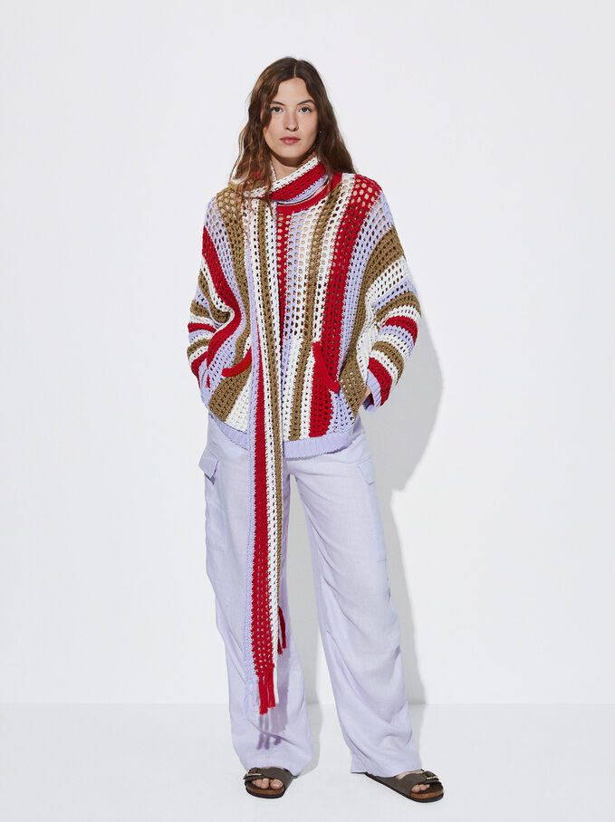 Striped Crochet Sweater, Multicolor, hi-res