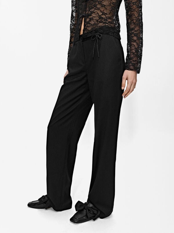 Straight pants with satin waist