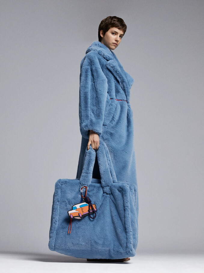 Faux Fur Shopper Bag, Blue, hi-res