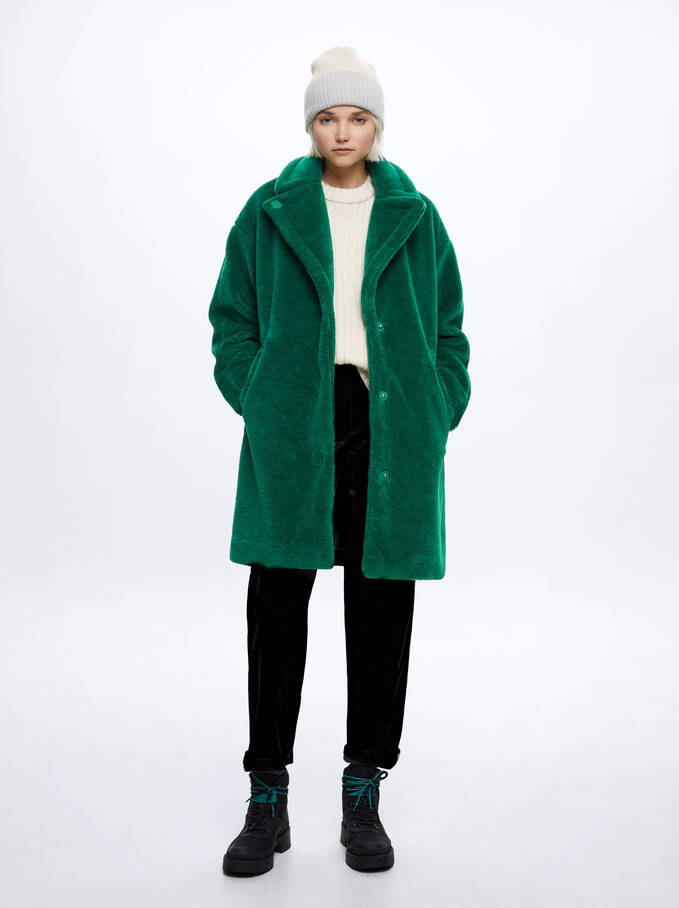 Faux Fur Coat, Green, hi-res