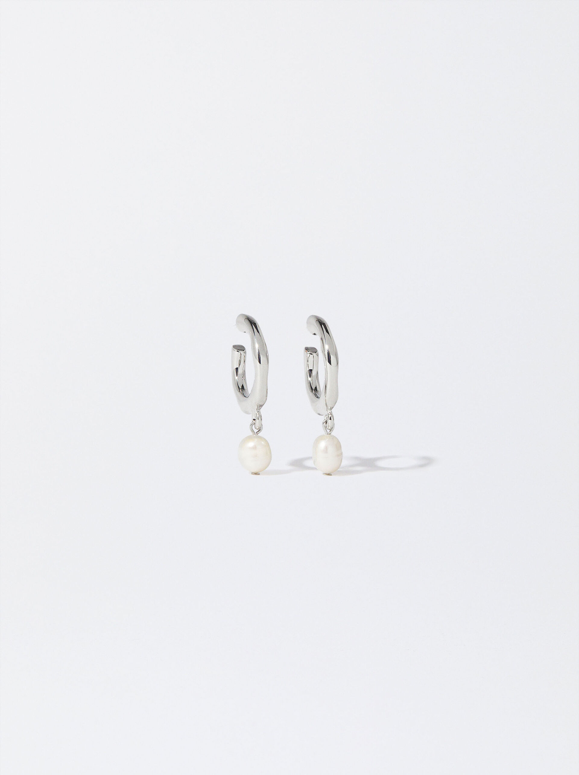 Silver Hoop Earrings With Pearls image number 0.0