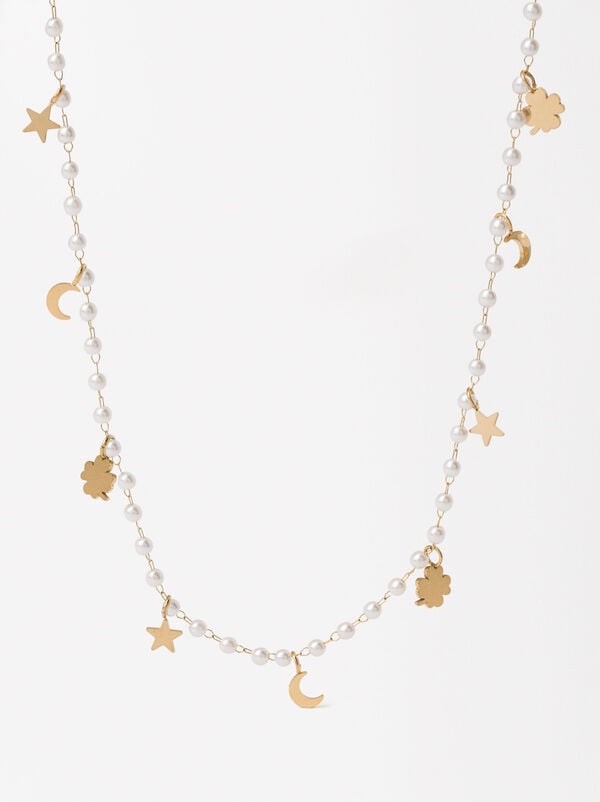 Pearls with charms necklace - stainless steel