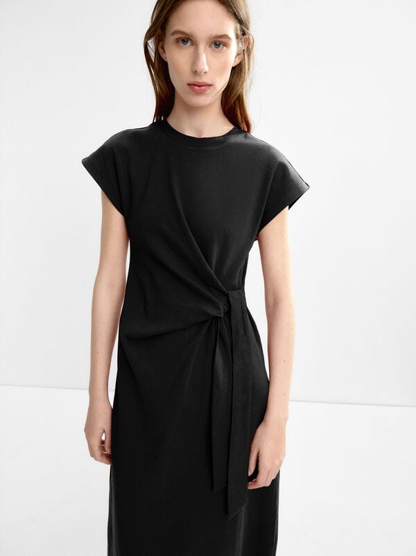Draped dress with bow