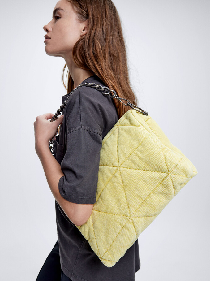 Denim Shoulder Bag, Yellow, hi-res