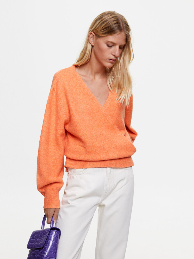 Crossover Knit Cardigan, Orange, hi-res
