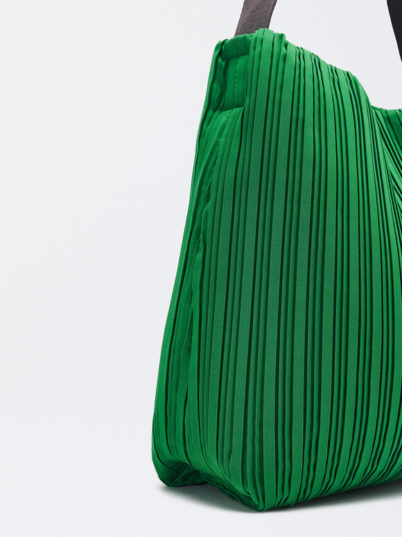 Pleated Shoulder Bag, Green, hi-res