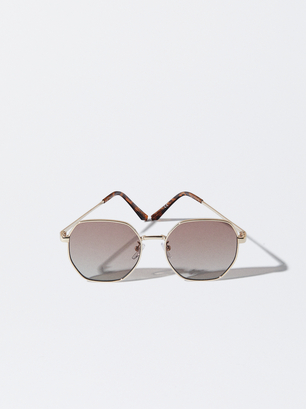 Hexagonal Metal Sunglasses, _RG, hi-res
