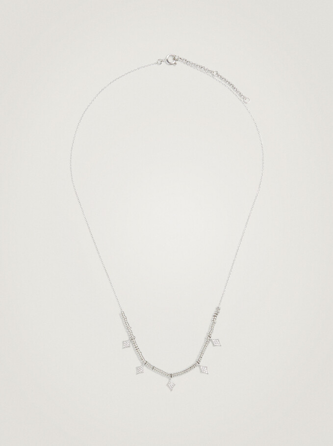 Golden Necklace With Zirconia, Silver, hi-res