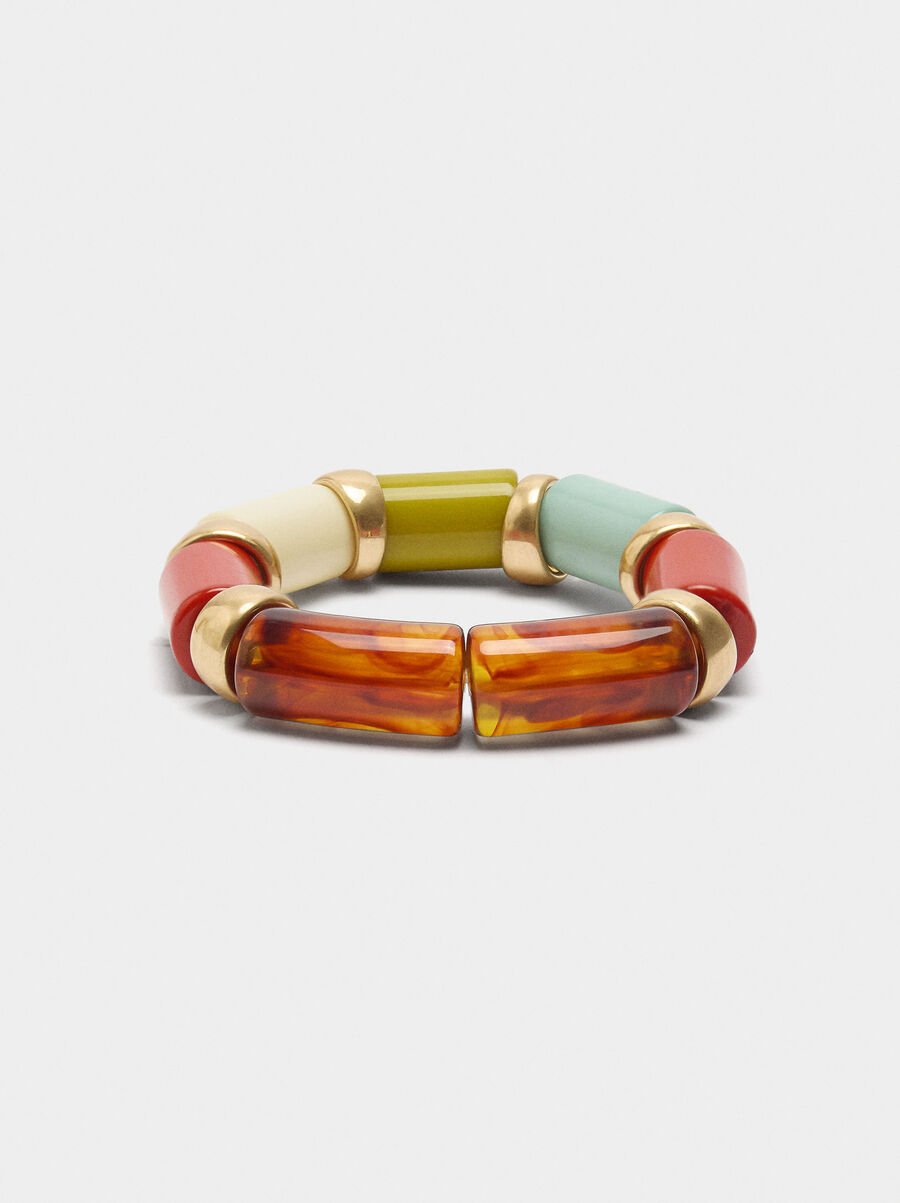 Elastic bracelet with cylindrical beads