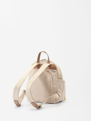 Nylon Backpack With Pendant, Ecru, hi-res