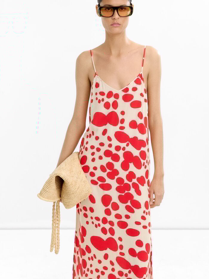 Long printed dress with straps