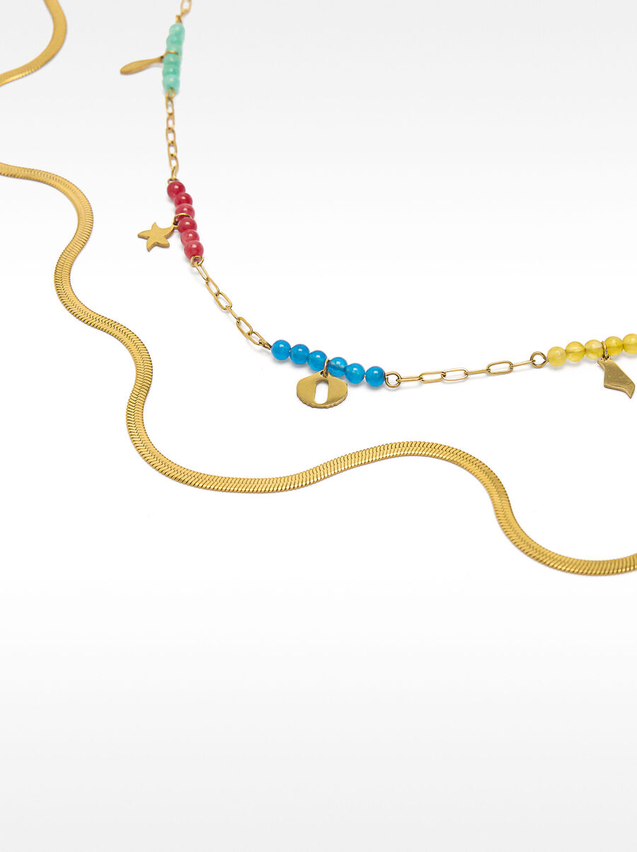 Set of necklaces with stones and charms - stainless steel