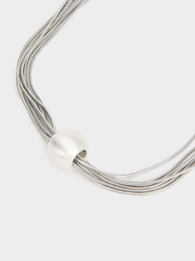 Short Necklace With Sphere, Silver, hi-res