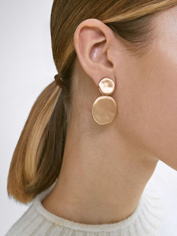 Matte Effect Earrings, Golden, hi-res