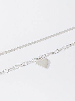 Silver Heart Necklace, Silver, hi-res