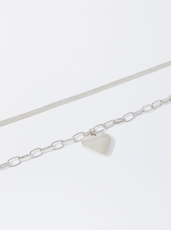 Silver Heart Necklace, Silver, hi-res