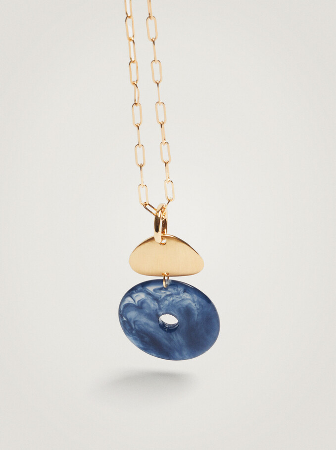 Long Necklace With Resin Pendant, Navy, hi-res