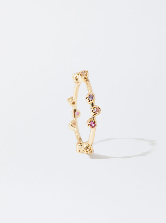 Golden Ring With Crystals, Multicolor, hi-res