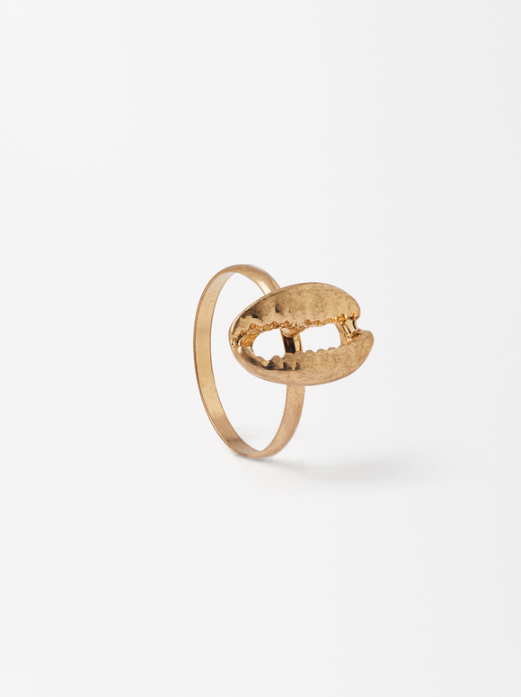 Golden Ring With Shell, Golden, hi-res