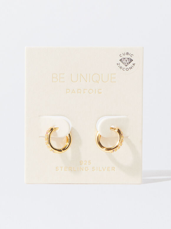 930 Silver Personalised Hoop Earrings With Zirconias, Multicolor, hi-res