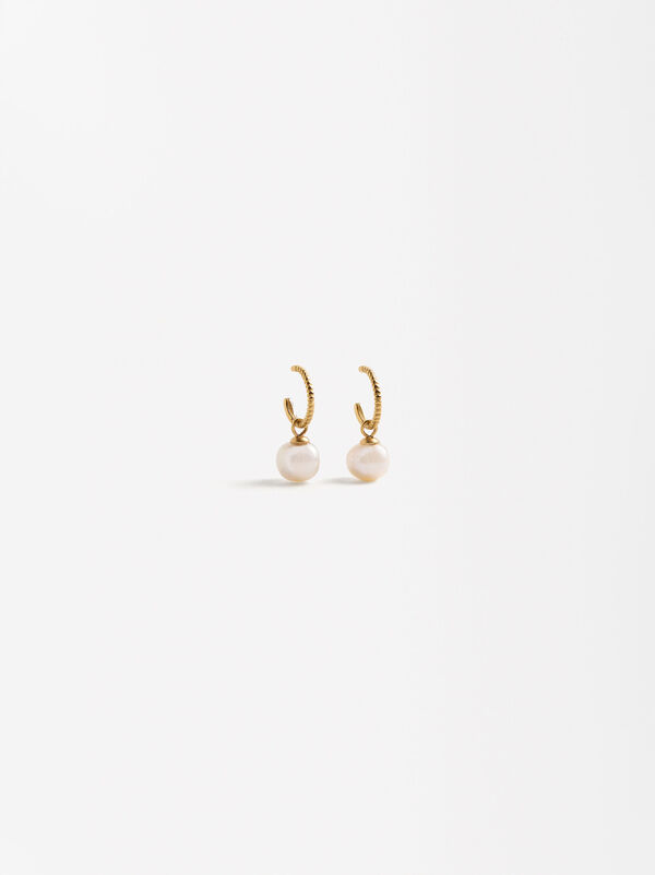 Hoop earrings with freshwater pearls - stainless steel