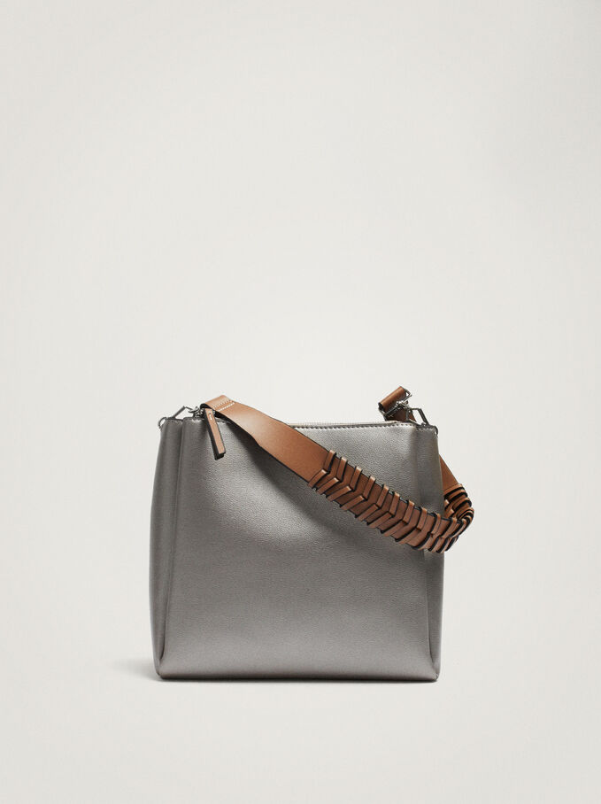 Shoulder Bag With Interwoven Strap, Silver, hi-res
