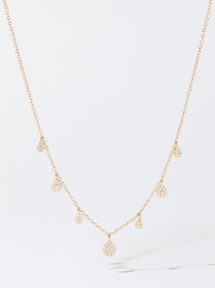 Golden Necklace With Zirconia, , hi-res