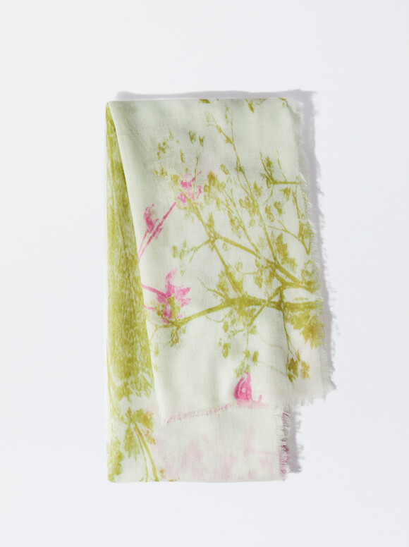 Lenço Estampado Floral, Verde, hi-res