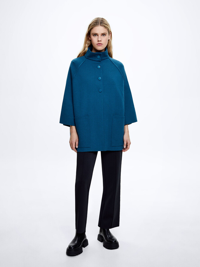 Poncho En Maille À Col Roulé, Gris, hi-res