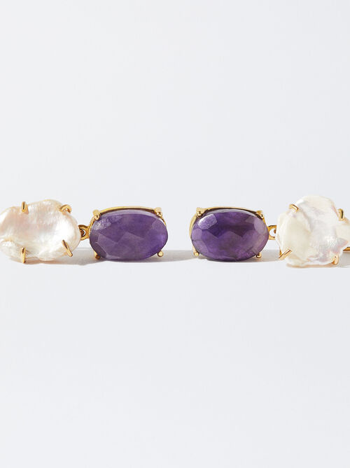 Earrings With Stone And Freshwater Pearl