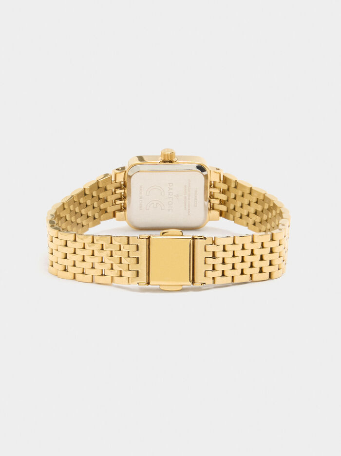 Rectangular watch with stainless steel bracelet