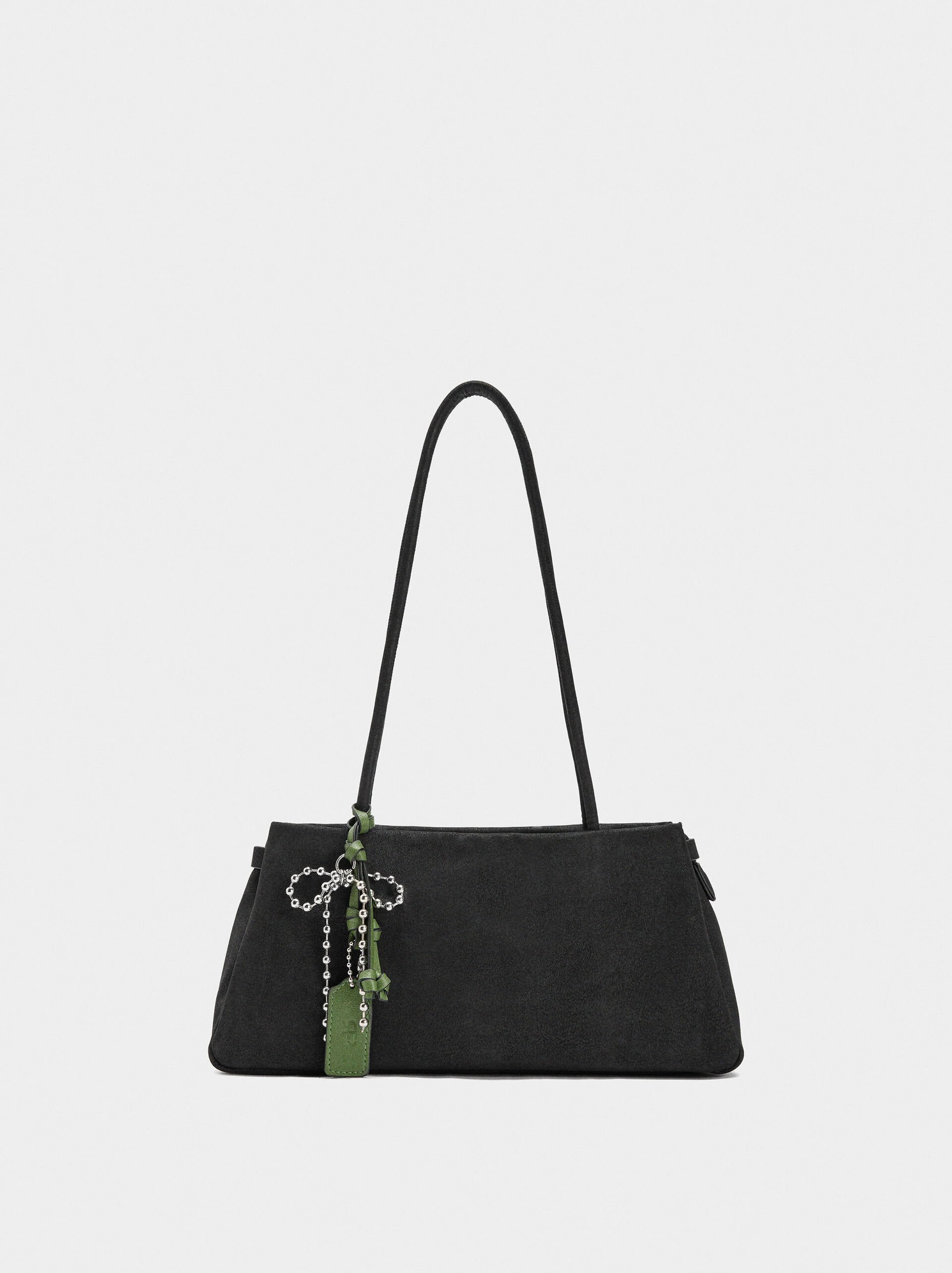 Leather-effect shoulder bag with pendant image number 0.0