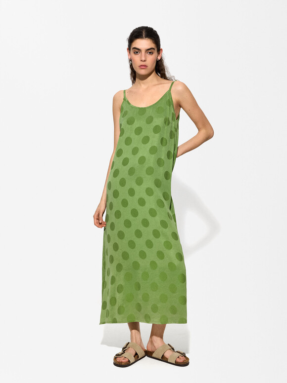 Polka Dot Strappy Dress, Green, hi-res