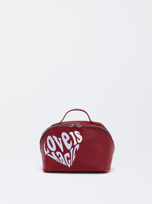 Nylon-Effect Toiletry Bag Love, Red, hi-res