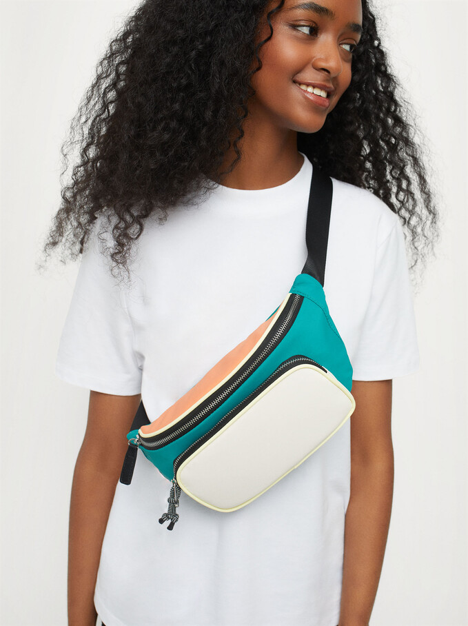 Colour Block Nylon Belt Bag, Orange, hi-res