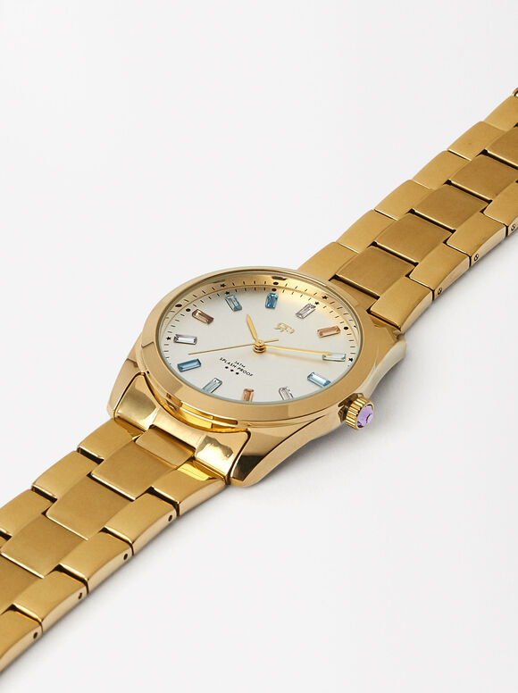 Reloj Con Cristales Personalizable, Dorado, hi-res