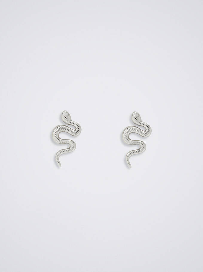Steel Earrings With Snake, Silver, hi-res