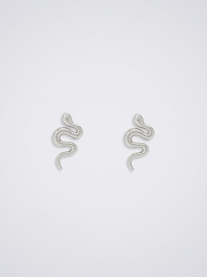 Steel Earrings With Snake, Silver, hi-res