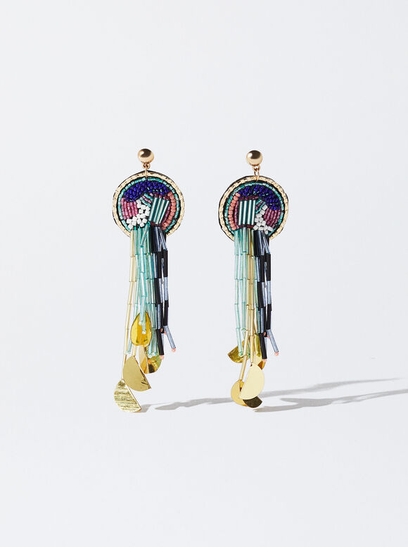 Online Exclusive - Multicoloured Earrings With Beads, Multicolor, hi-res