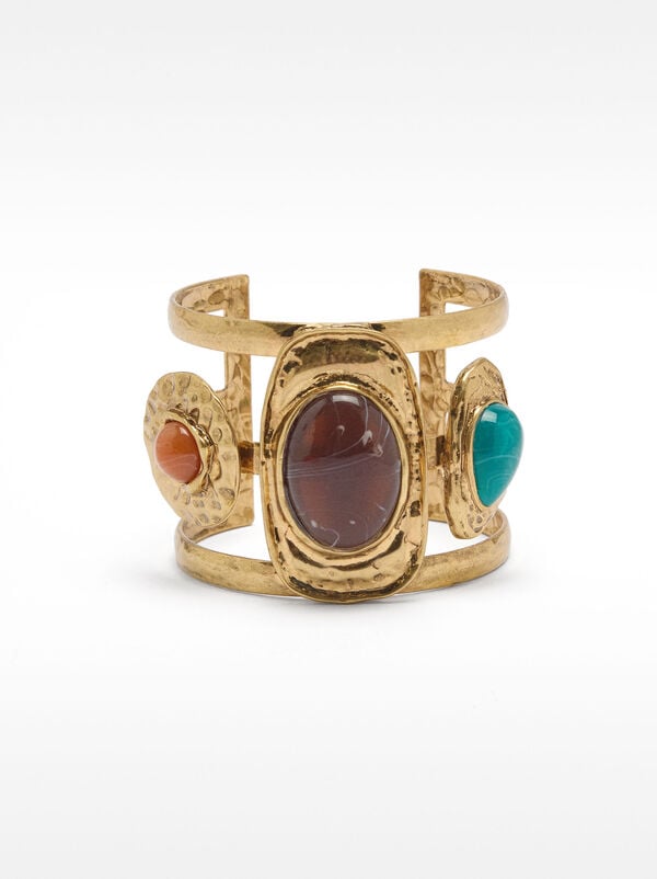 Wide open bracelet with stone effect details