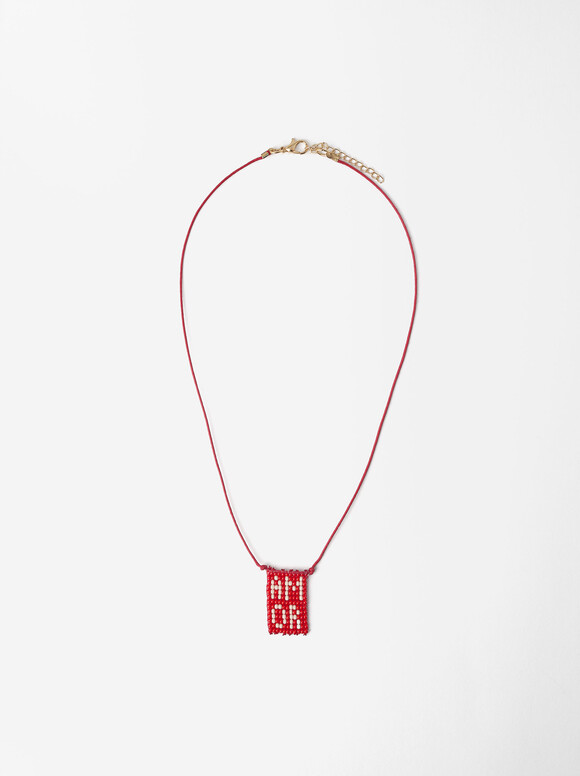 Flower Bead Necklace - Online Exclusive, Red, hi-res