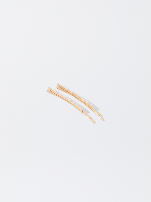 Set Of Hair Clips With Pearls, White, hi-res