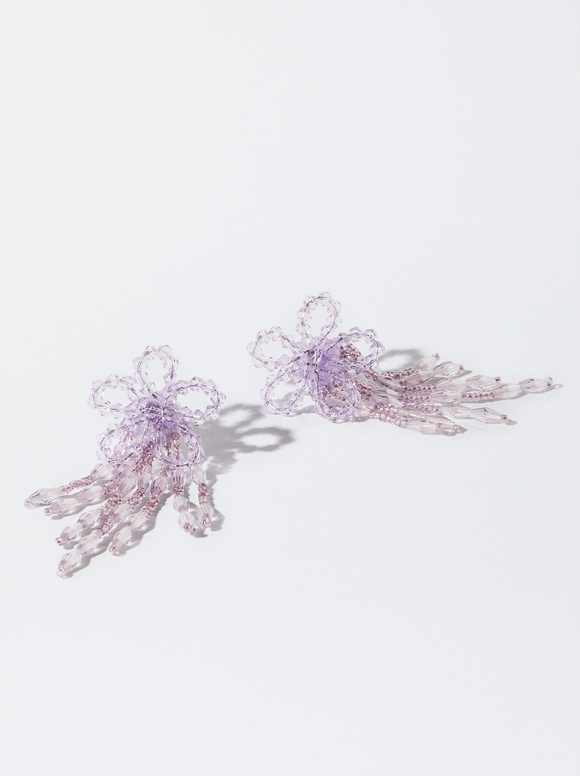 Boucles D'Oreilles Fleur Avec Perles Fantaisie, Violet, hi-res