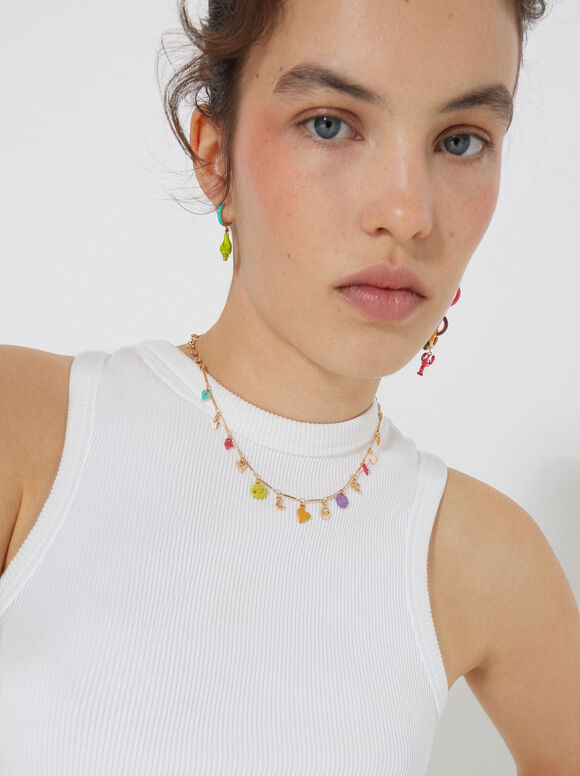 Multicolor Necklace With Charms, Multicolor, hi-res
