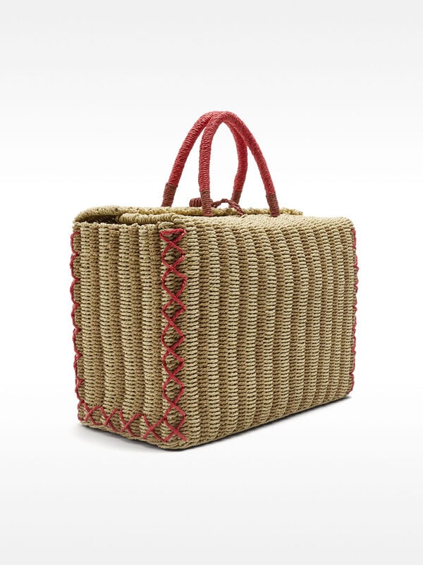 Straw-effect rectangular tote bag
