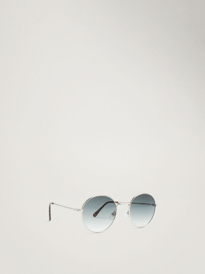 Round Metallic Sunglasses , Silver, hi-res