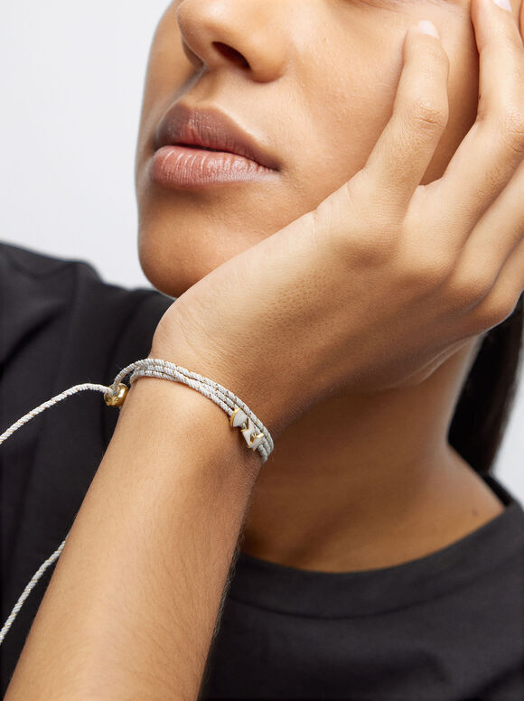 Adjustable Gold-Plated Steel Bracelet, Grey, hi-res
