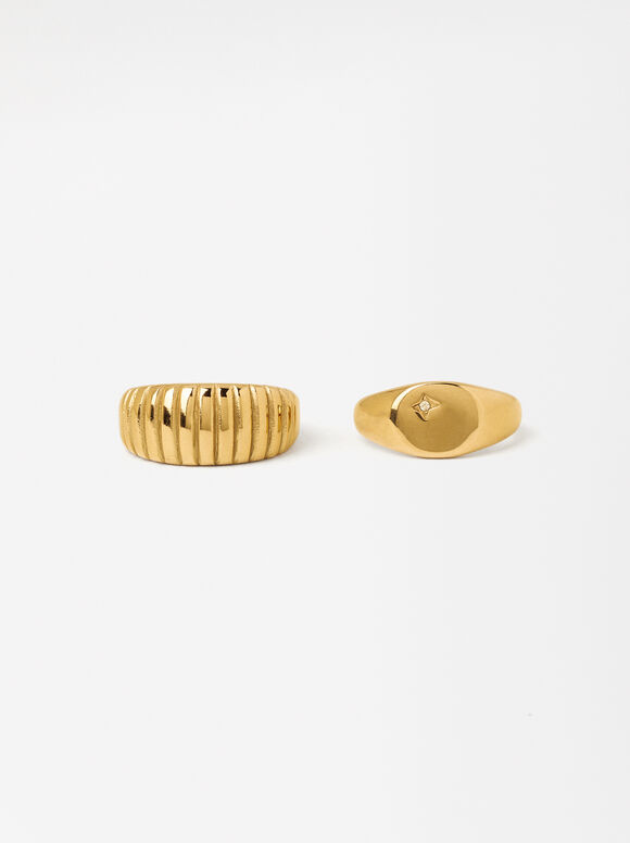 Set Of Stainless Steel Rings, Golden, hi-res