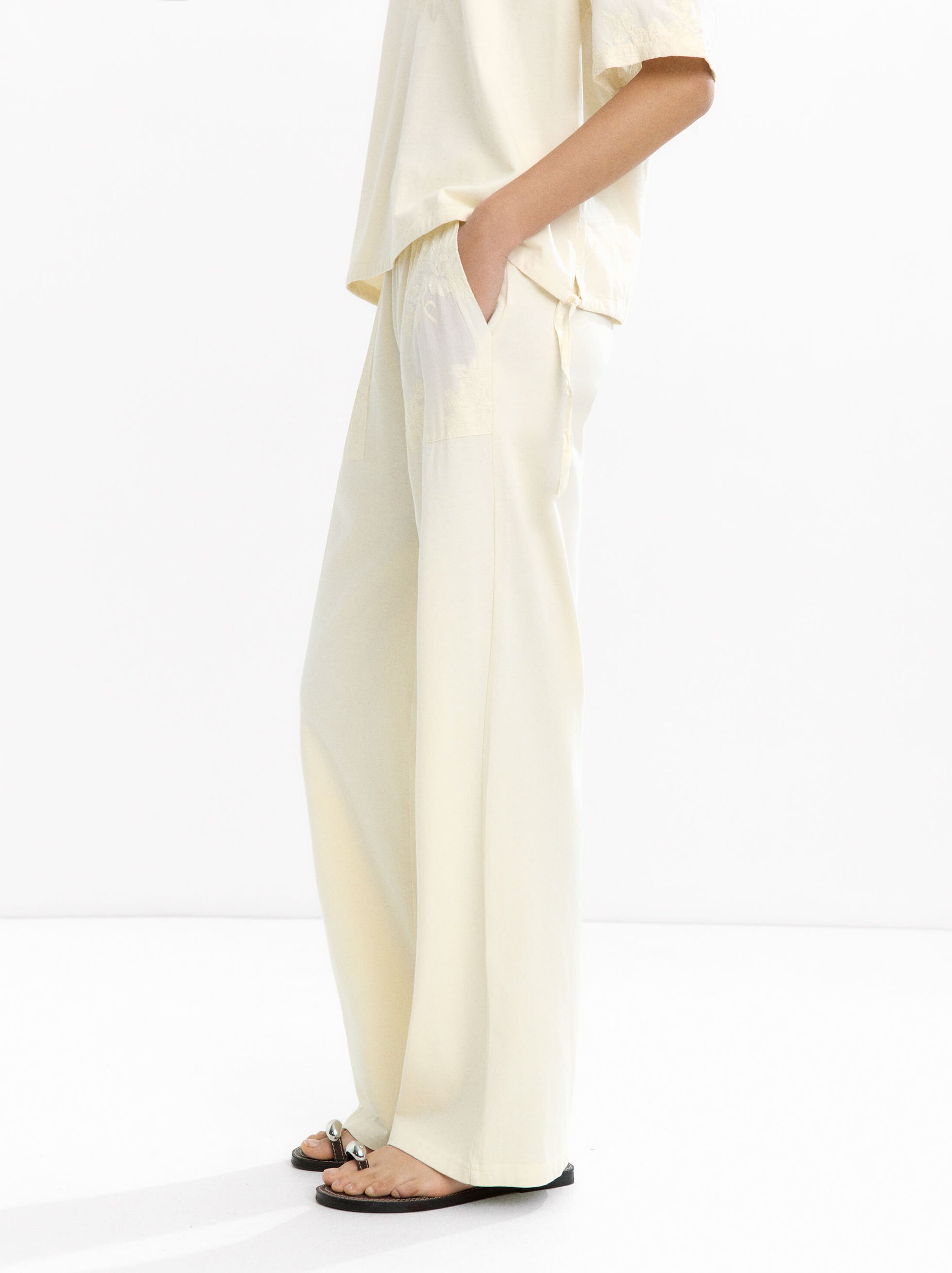 100% cotton trousers with embroidery image number 2.0