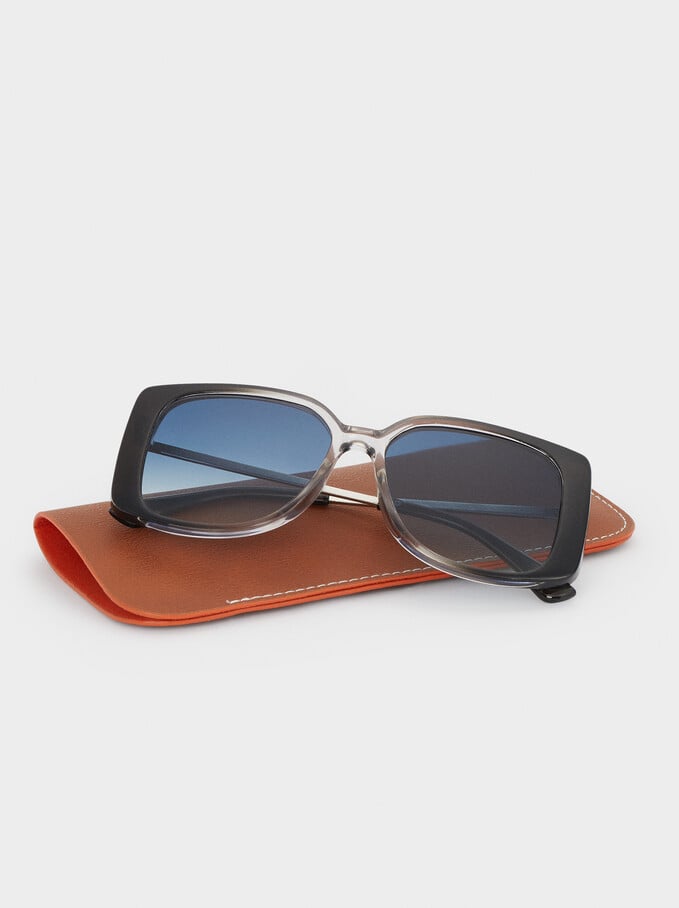 Sunglasses With Square-Cut Frames, Grey, hi-res